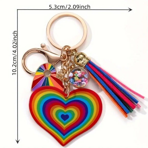 NEW! Rainbow Heart with Faux Leather Tassel Keychain / Purse Charm / Bag Charm! - Picture 4 of 4